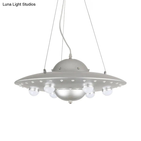 Nordic Flying Saucer Led Chandelier For Childs Bedroom - Metallic Pendant Lamp In Grey/Pink/Blue