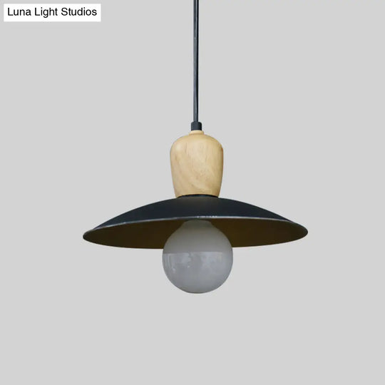 Nordic Flying Saucer Pendant Lamp - Single Bulb Pendulum Light In White/Black-Wood