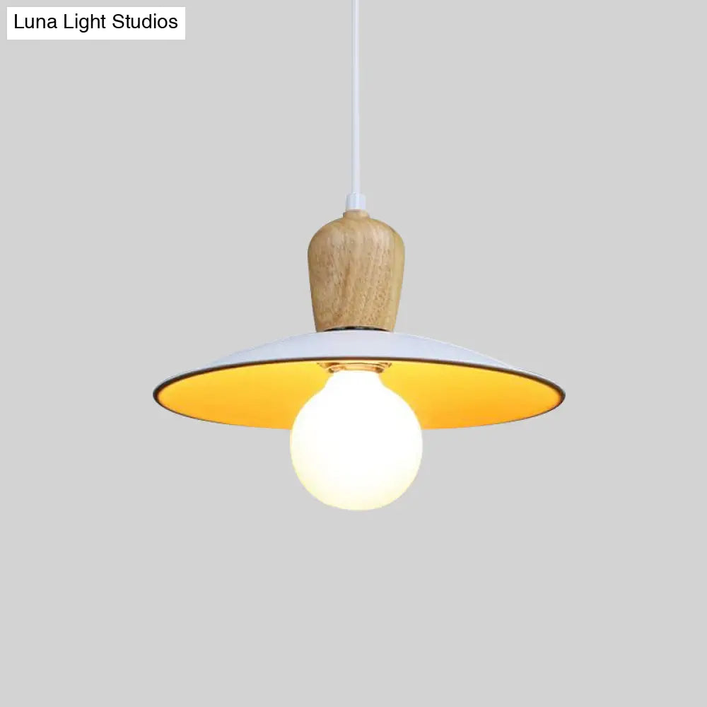 Nordic Flying Saucer Pendant Lamp - Single Bulb Pendulum Light In White/Black-Wood