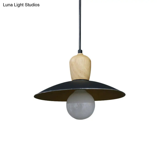 Nordic Flying Saucer Pendant Lamp: Single Bulb Iron Pendulum Light In White/Black-Wood