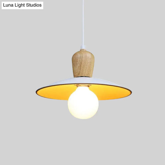 Nordic Flying Saucer Pendant Lamp: Single Bulb Iron Pendulum Light In White/Black-Wood