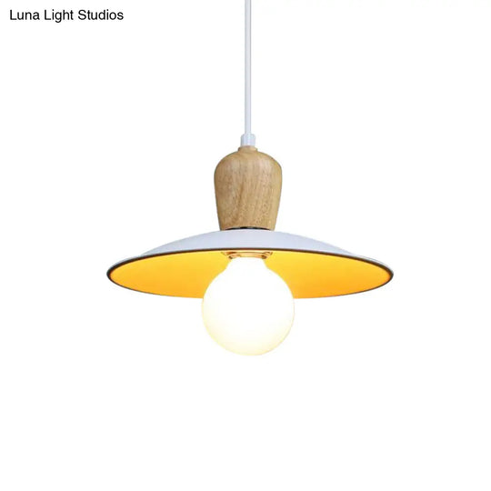 Nordic Flying Saucer Pendant Lamp: Single Bulb Iron Pendulum Light In White/Black-Wood