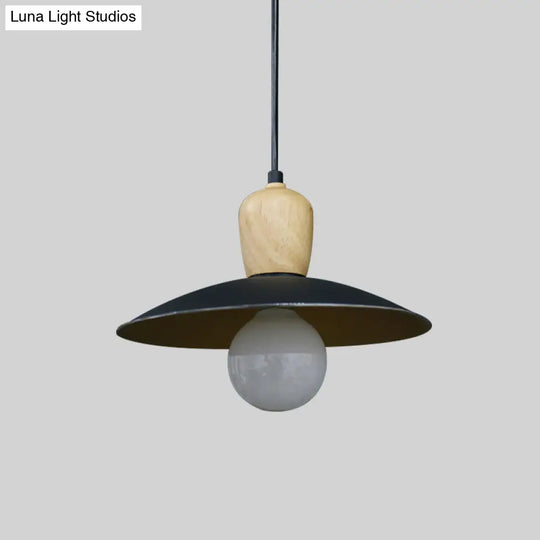 Nordic Flying Saucer Pendant Lamp: Single Bulb Iron Pendulum Light In White/Black-Wood