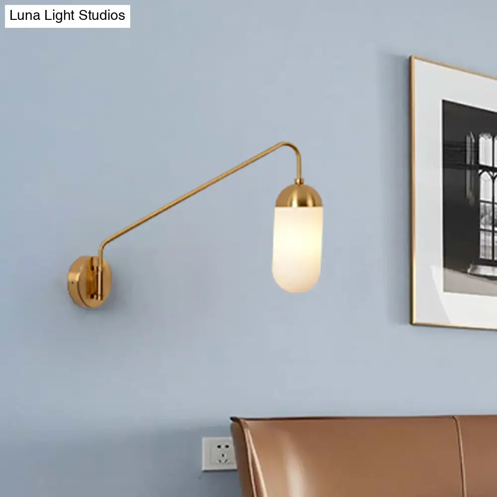 Nordic Frosted Glass Wall Sconce Lighting In Brass - 1 Head Light Fixture For Bedroom