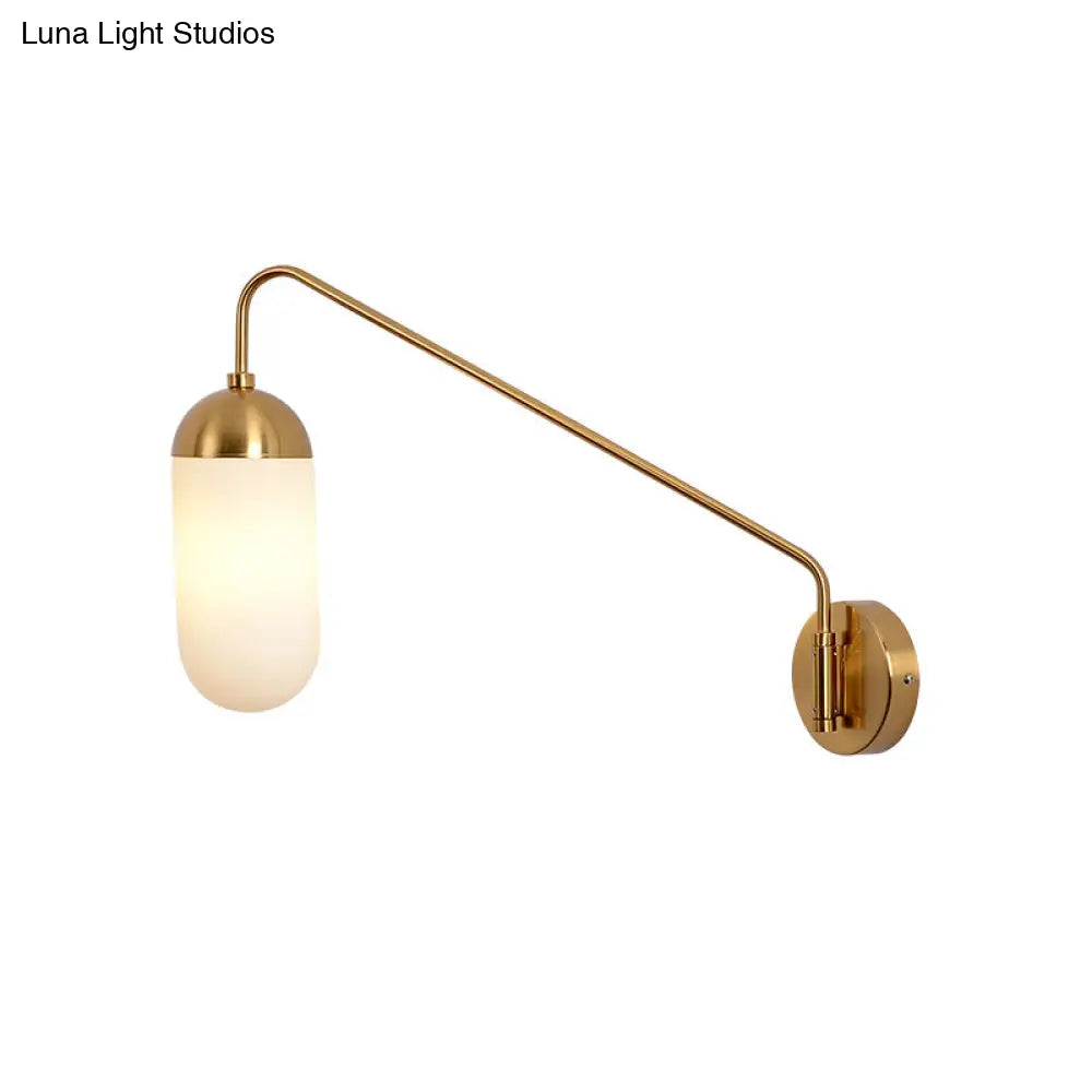 Nordic Frosted Glass Wall Sconce Lighting In Brass - 1 Head Light Fixture For Bedroom