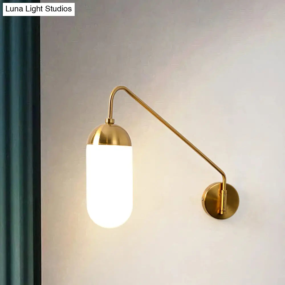 Nordic Frosted Glass Wall Sconce Lighting In Brass - 1 Head Light Fixture For Bedroom