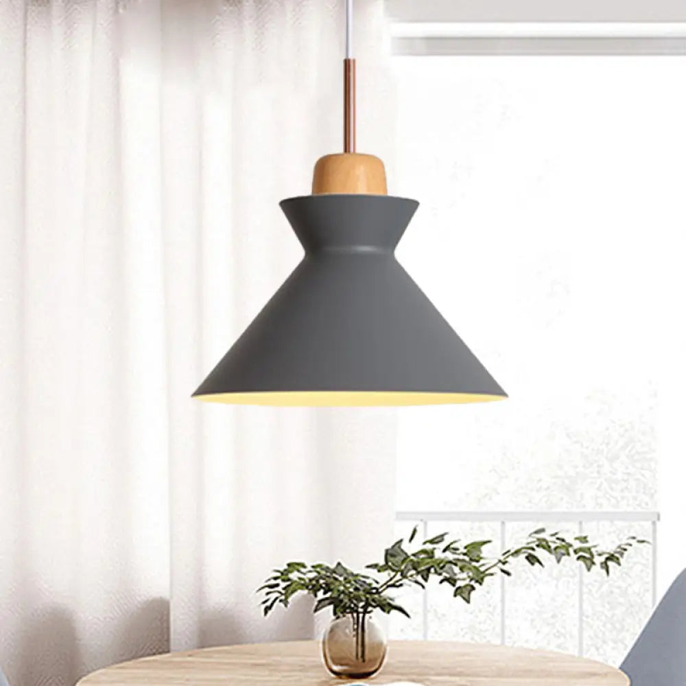 Nordic Funnel Dining Table Pendant - Grey Aluminum With Wood Cork Accent
