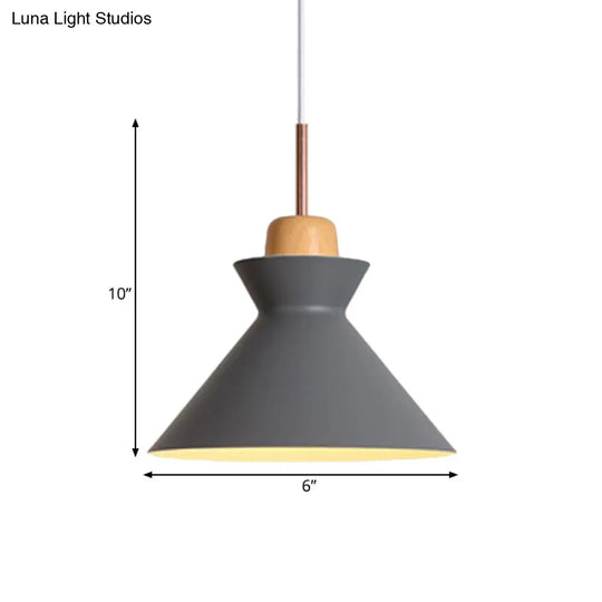 Funnel Suspension Pendant - Grey Nordic Ceiling Lamp With Wood Cork Accent 1 Light Aluminum Design