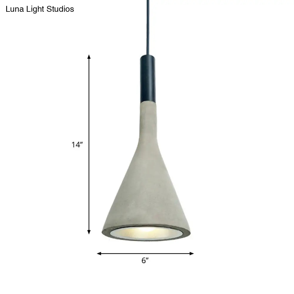 Nordic Funnel-Shaped Hanging Lamp - 1-Light Cement Pendant Light In Black/Grey