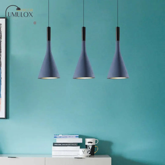 Nordic Funnel Style Pendant Light In Cement For Dining Room Bed Side Lighting Blue