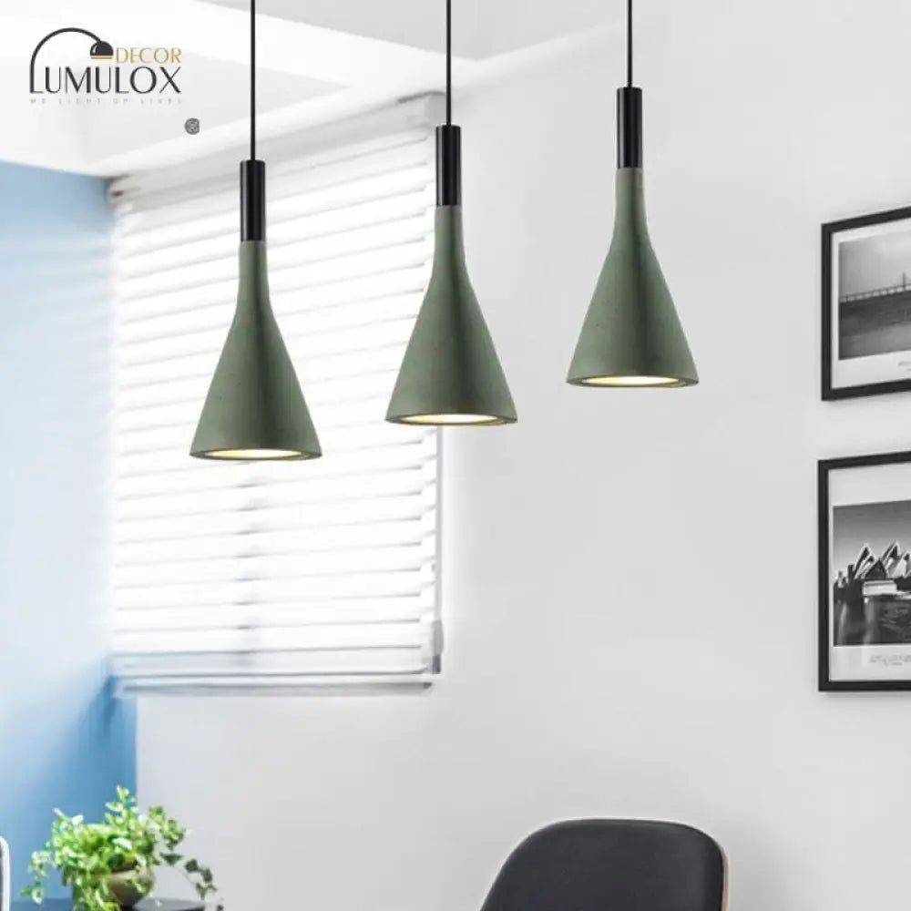 Nordic Funnel Style Pendant Light In Cement For Dining Room Bed Side Lighting Green