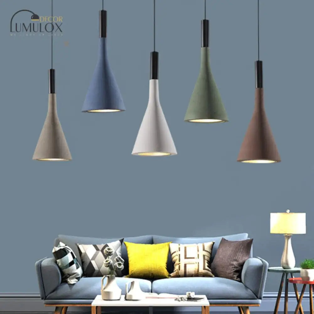 Nordic Funnel Style Pendant Light In Cement For Dining Room Bed Side Lighting Grey