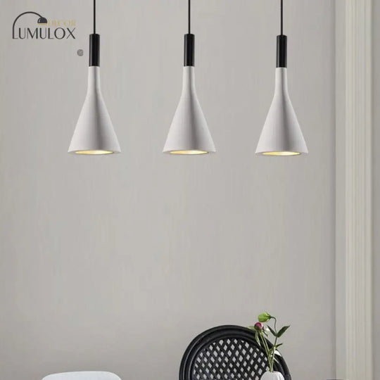 Nordic Funnel Style Pendant Light In Cement For Dining Room Bed Side Lighting White