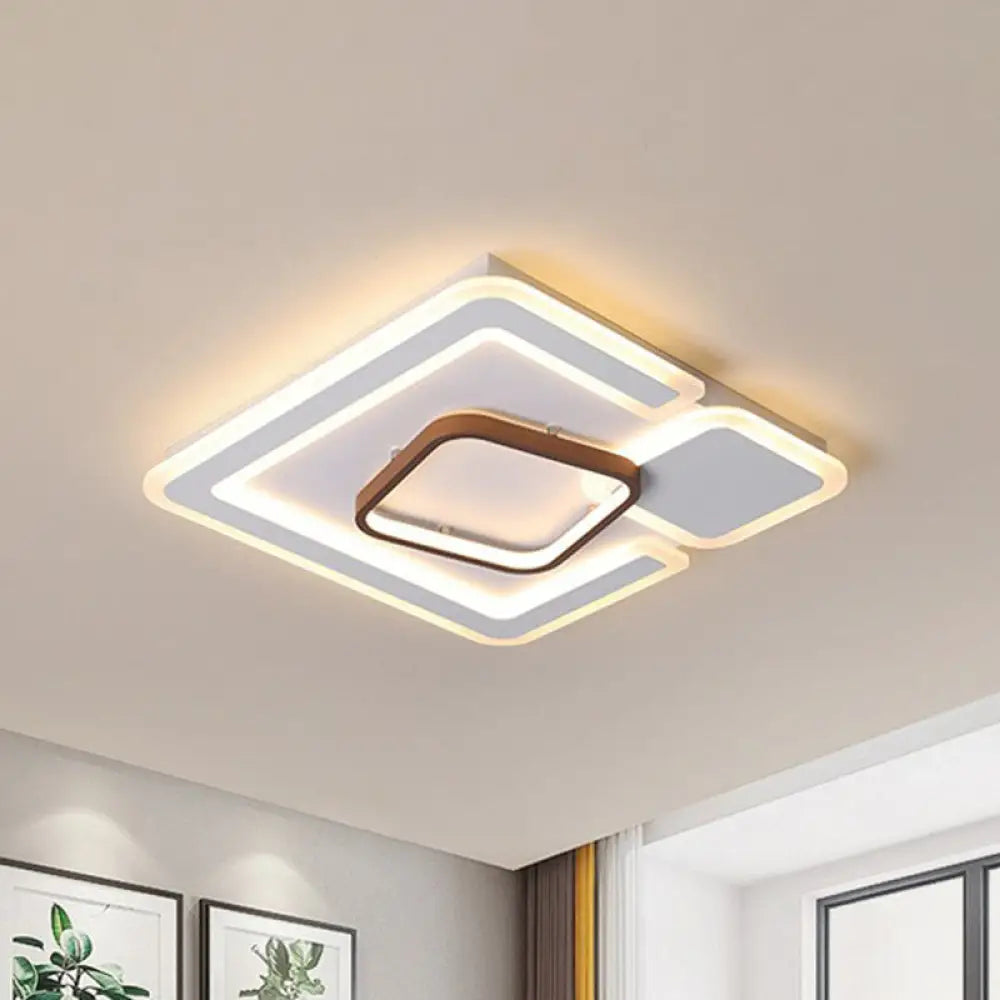 Nordic Geometric Led Flush Mount Acrylic Ceiling Light In Coffee For Living Room / 15.5 Warm