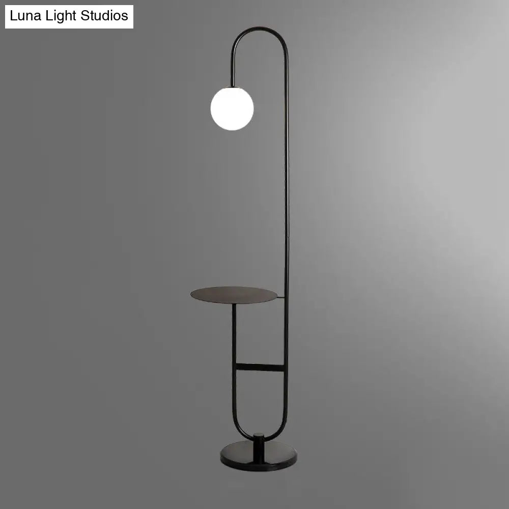 Nordic Glass Ball Floor Lamp With Tea Table - Milky 1 Head Reading Light