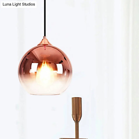 8/10/12 Nordic Glass Globe Pendant Lighting - 1-Light Sliver/Gold/Rose Gold Hanging Light Rose / 8