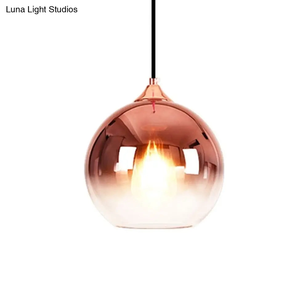 Nordic Glass Globe Pendant Lighting – 1 Light 8’/10’/12’ Width Available In Sliver Gold And Rose