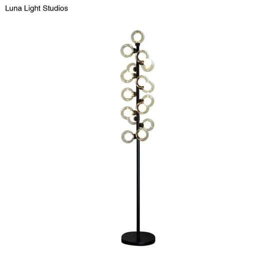 Nordic Glass Led Floor Lamp With Tree Design - Orb Shape Black Standing Light For Bedroom