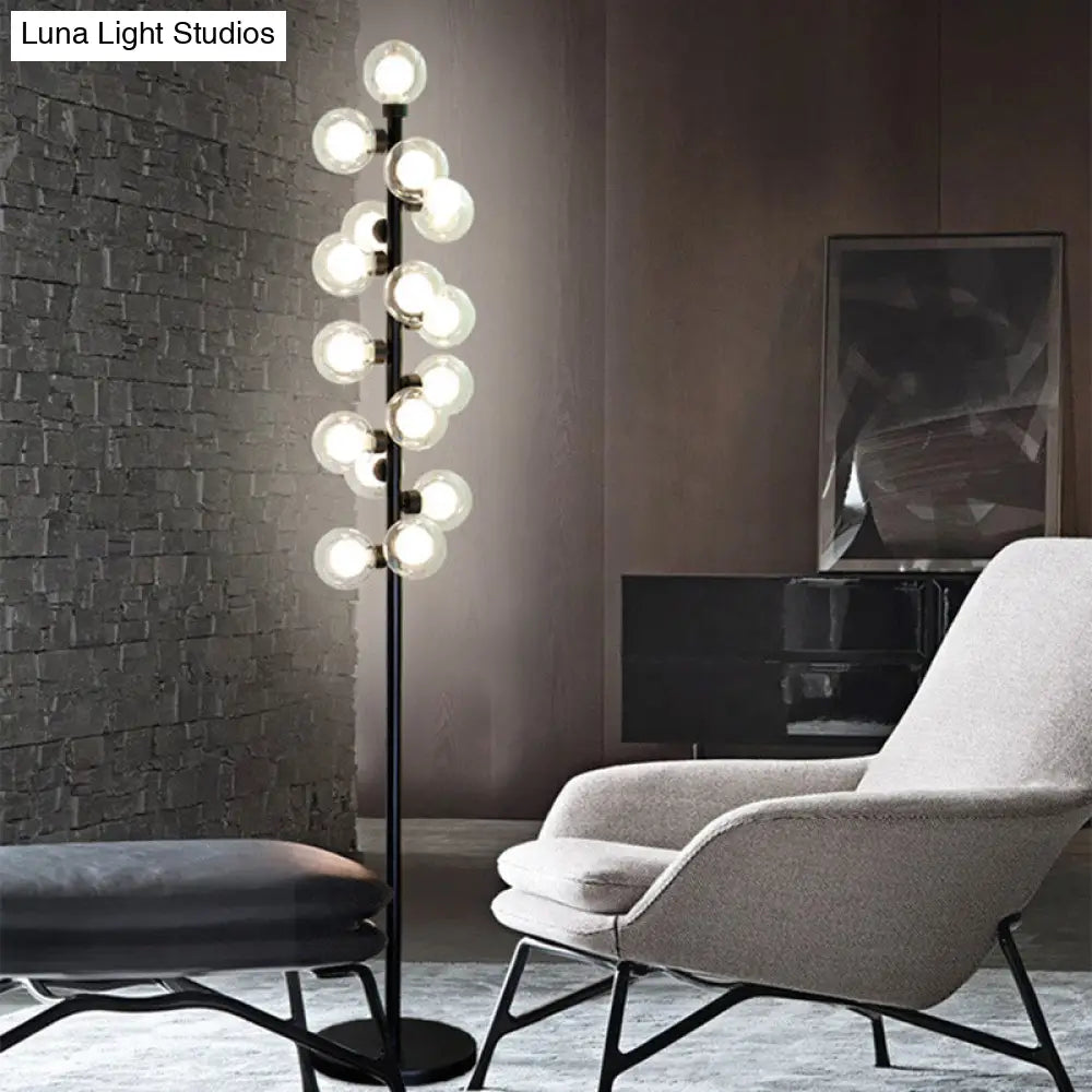 Nordic Glass Led Floor Lamp With Tree Design - Orb Shape Black Standing Light For Bedroom