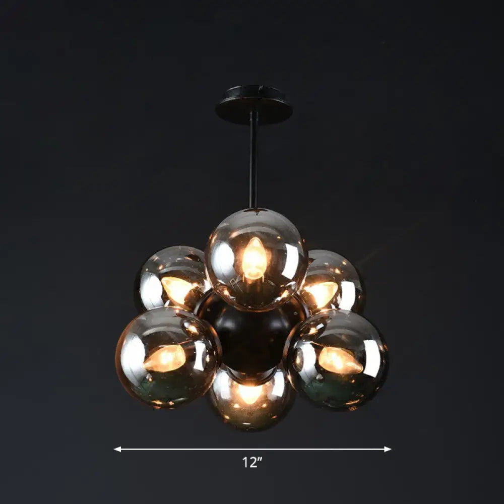 Nordic Glass Pendant Chandelier - 6 Bulbs Black Perfect For Bedroom Smoke Gray