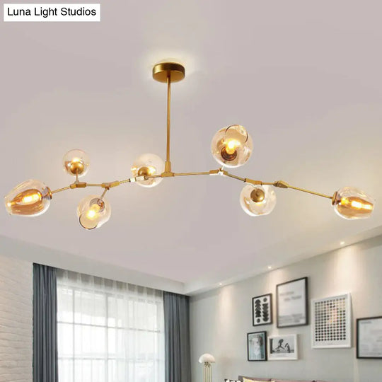 Nordic Dimple Glass Hanging Pendant Chandelier - 7 Heads For Living Room Lighting Gold