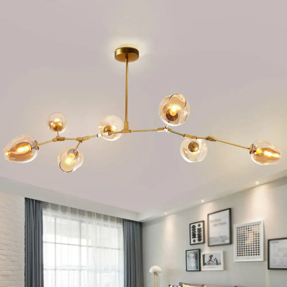 Nordic Glass Pendant Chandelier - 7 Heads Dimple Lighting For Living Room Gold