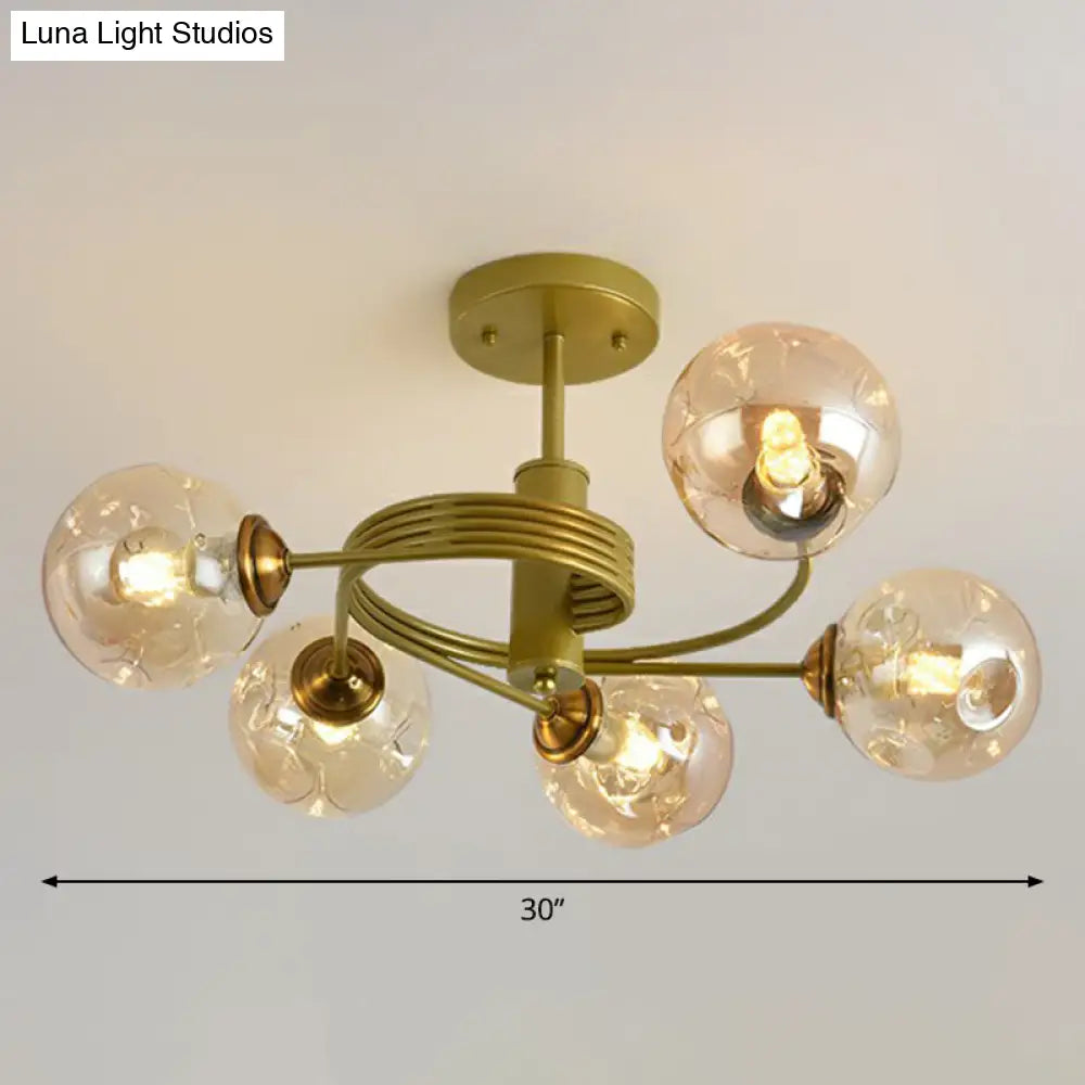 Nordic Glass Swirl Ceiling Mount Fixture - Modern Living Room Semi Flush Lighting