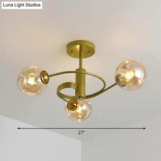 Nordic Glass Swirl Ceiling Mount Fixture - Modern Living Room Semi Flush Lighting 3 / Gold