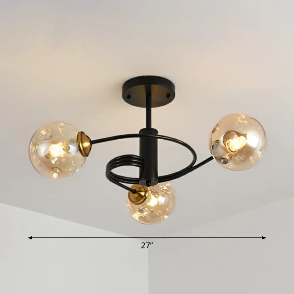 Nordic Glass Swirl Ceiling Mount Fixture - Modern Living Room Semi Flush Lighting 3 / Amber