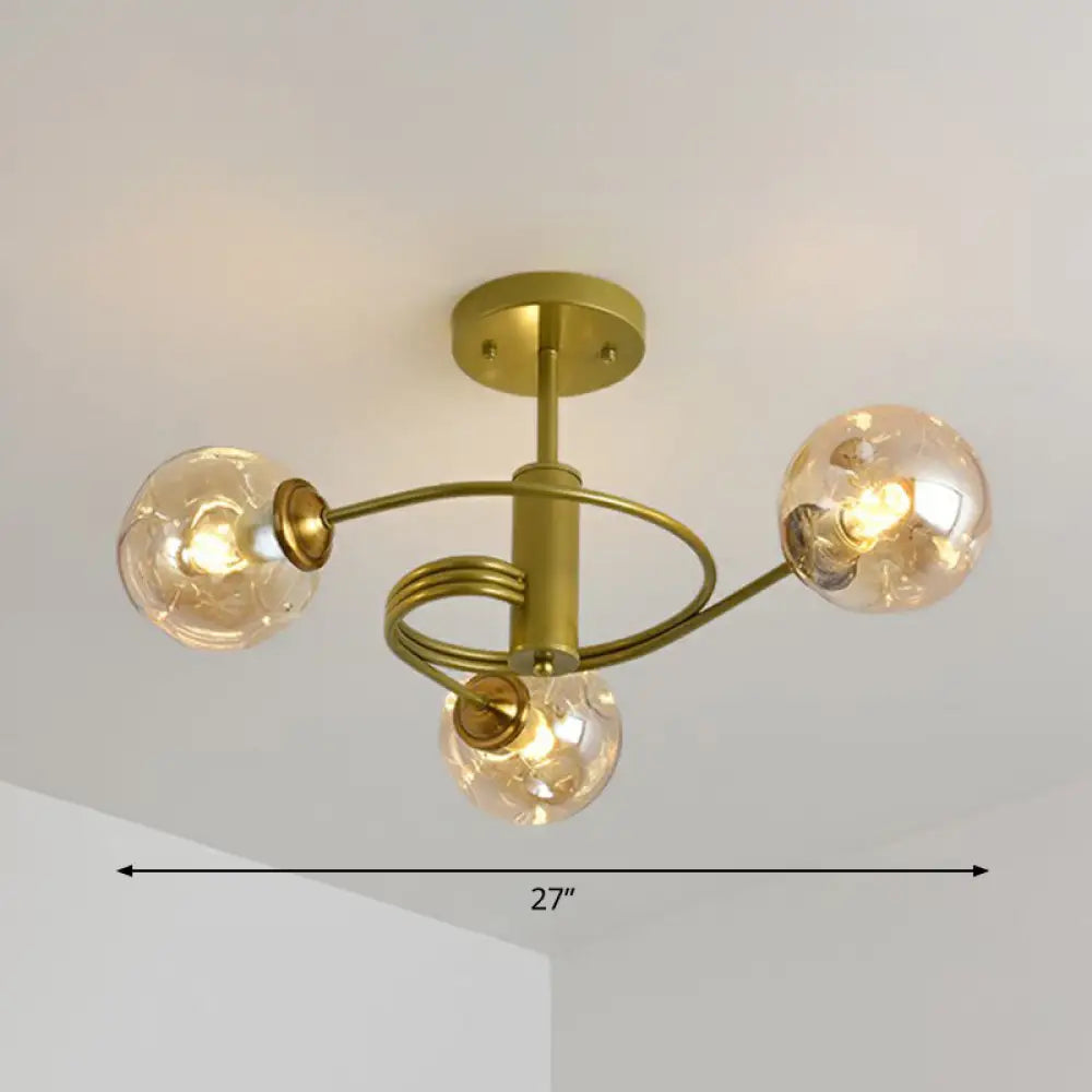 Nordic Glass Swirl Ceiling Mount Fixture - Modern Living Room Semi Flush Lighting 3 / Gold