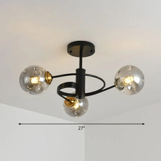 Nordic Glass Swirl Ceiling Mount Fixture - Modern Living Room Semi Flush Lighting 3 / Smoke Gray