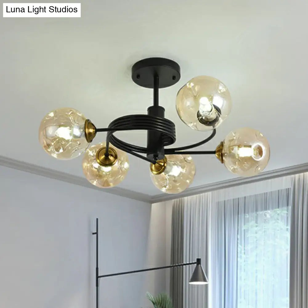 Nordic Glass Swirl Ceiling Mount Fixture - Modern Living Room Semi Flush Lighting