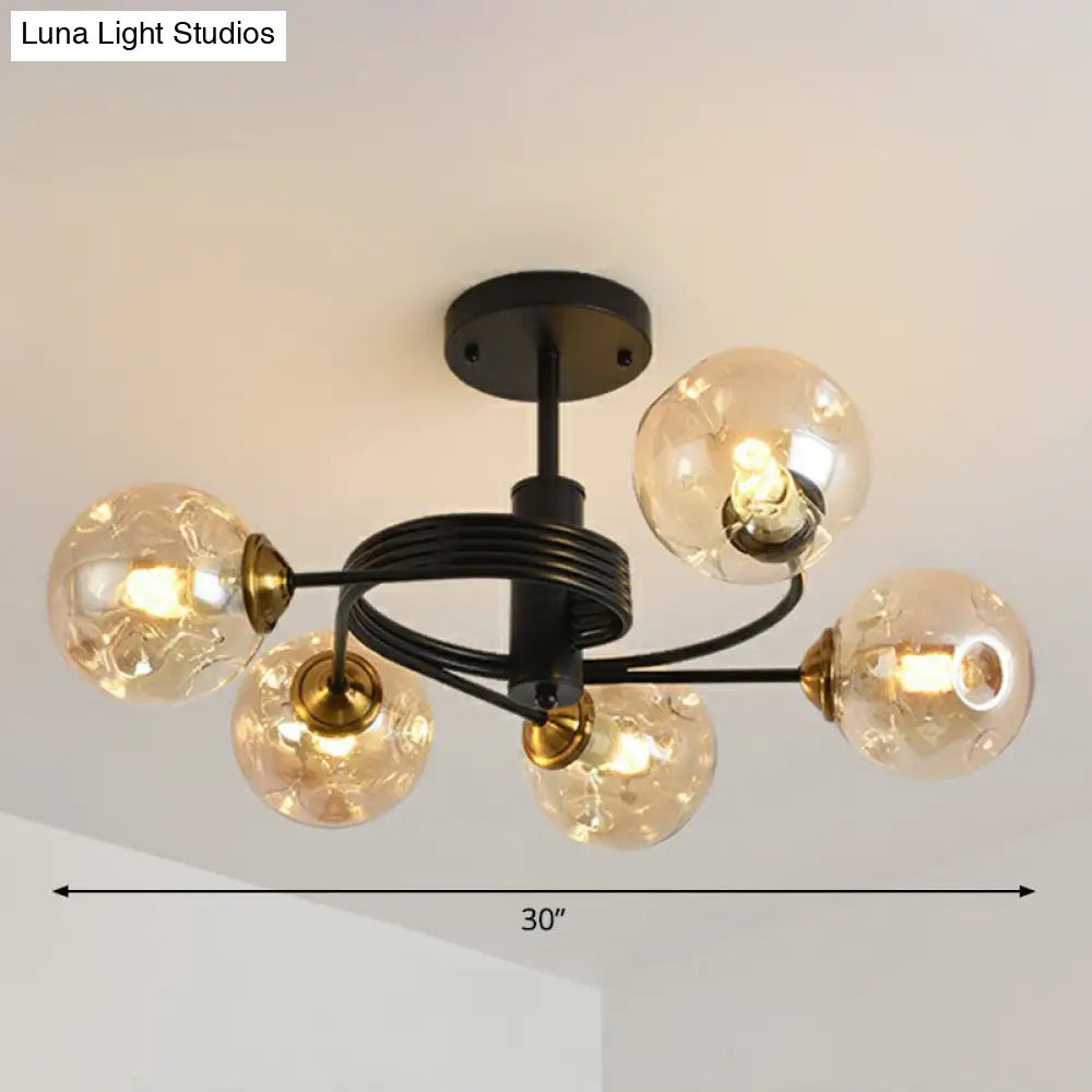 Nordic Glass Swirl Ceiling Mount Fixture - Modern Living Room Semi Flush Lighting 5 / Amber