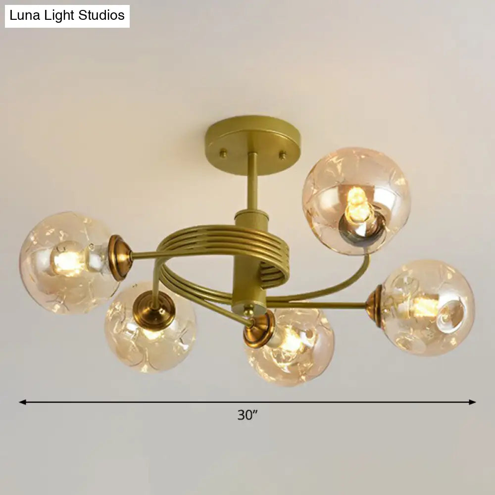 Nordic Glass Swirl Ceiling Mount Fixture - Modern Living Room Semi Flush Lighting