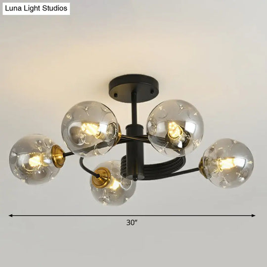 Nordic Glass Swirl Ceiling Mount Fixture - Modern Living Room Semi Flush Lighting 5 / Smoke Gray