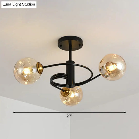 Nordic Glass Swirl Ceiling Mount Fixture - Modern Living Room Semi Flush Lighting 3 / Amber