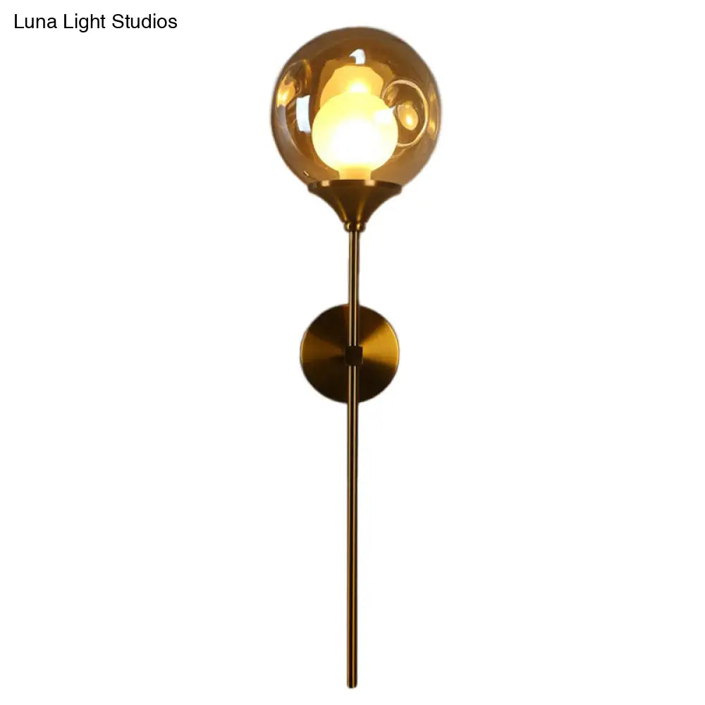 Nordic Glass Wall Light: Ball Shaped Sconce With Brass Pencil Arm