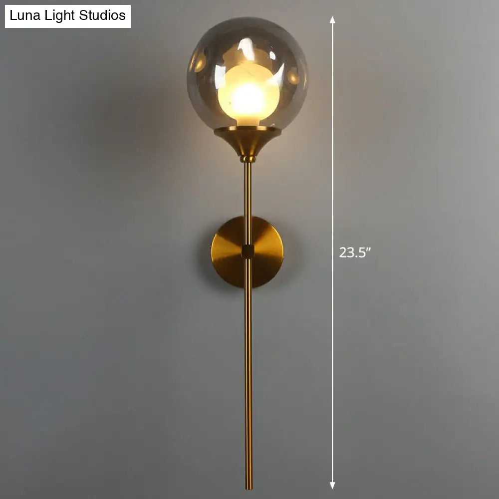 Nordic Glass Wall Light: Ball Shaped Sconce With Brass Pencil Arm