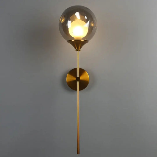 Nordic Glass Wall Light: Ball Shaped Sconce With Brass Pencil Arm Smoke Gray