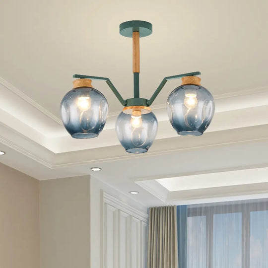 Nordic Globe Chandelier Pendant Light: Dimpled Blown Glass 3/5 Lights Grey/Green Finish 3 / Green