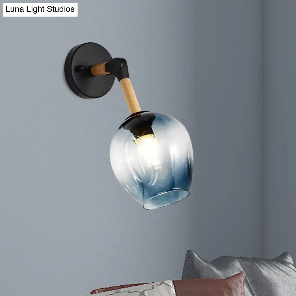 Nordic Globe Sconce Lighting - Adjustable 1 Light Wall Lamp In Black With White/Ocean Blue Glass