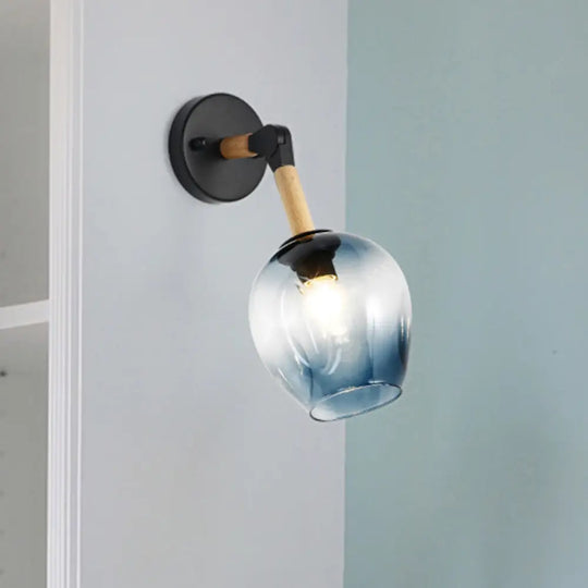 Nordic Globe Sconce Lighting - Adjustable 1 Light Wall Lamp In Black With White/Ocean Blue Glass