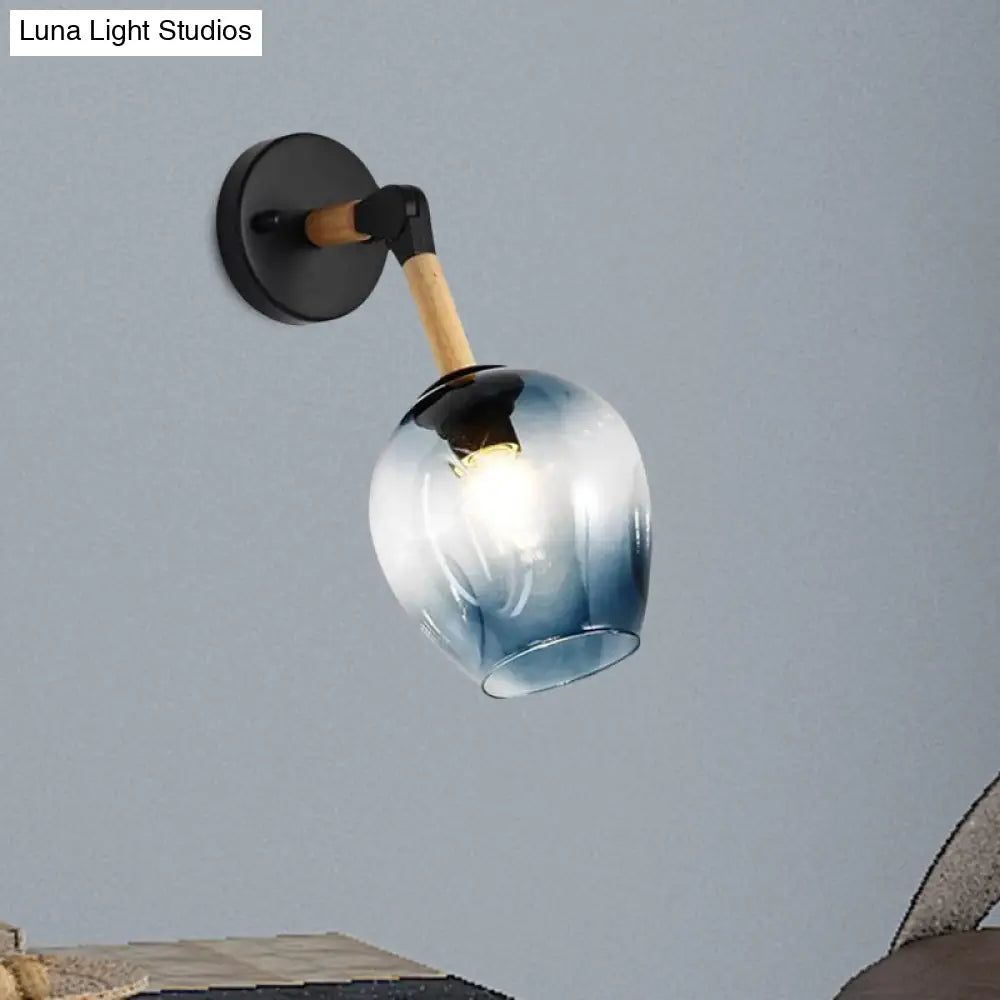 Nordic Globe Sconce Lighting - Adjustable 1 Light Wall Lamp In Black With White/Ocean Blue Glass