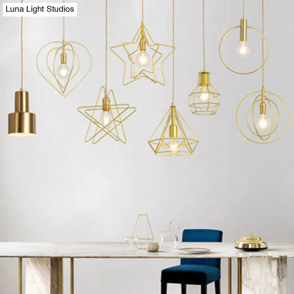 Nordic Gold Pendant Light Fixture - 1-Light Metal Ceiling Lamp / Frame