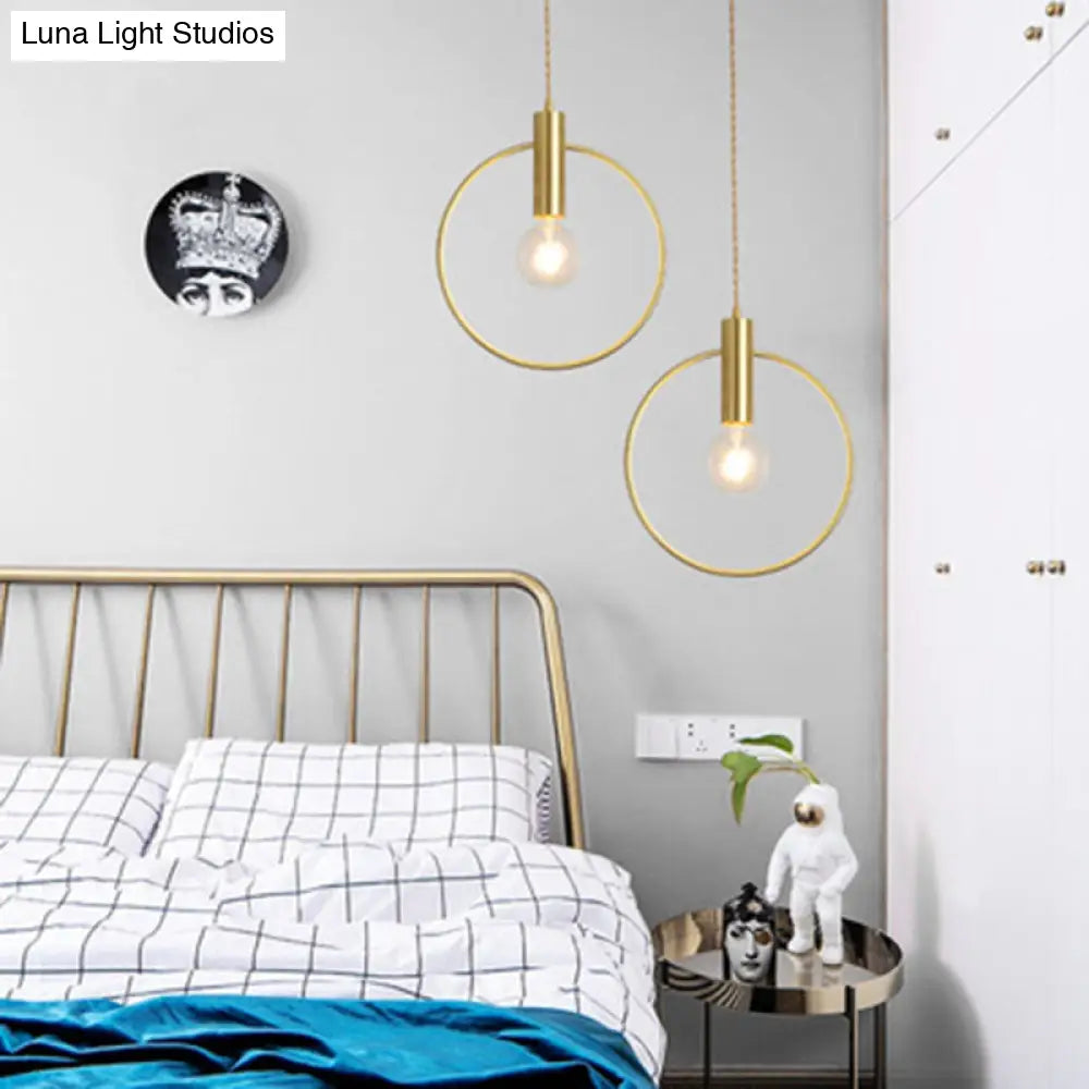 Nordic Gold Pendant Light Fixture - 1-Light Metal Ceiling Lamp / Round