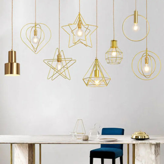 Nordic Gold 1-Light Pendant Ceiling Lamp With Metal Suspension / Frame