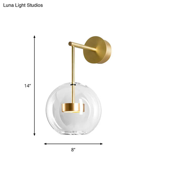 Nordic Gold Ball Wall Sconce With Clear Glass Shade - 1 Light