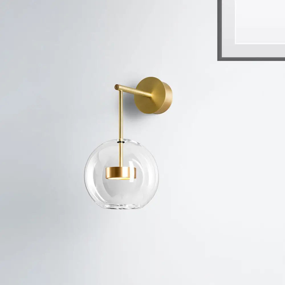 Nordic Gold Ball Wall Sconce With Clear Glass Shade - 1 Light