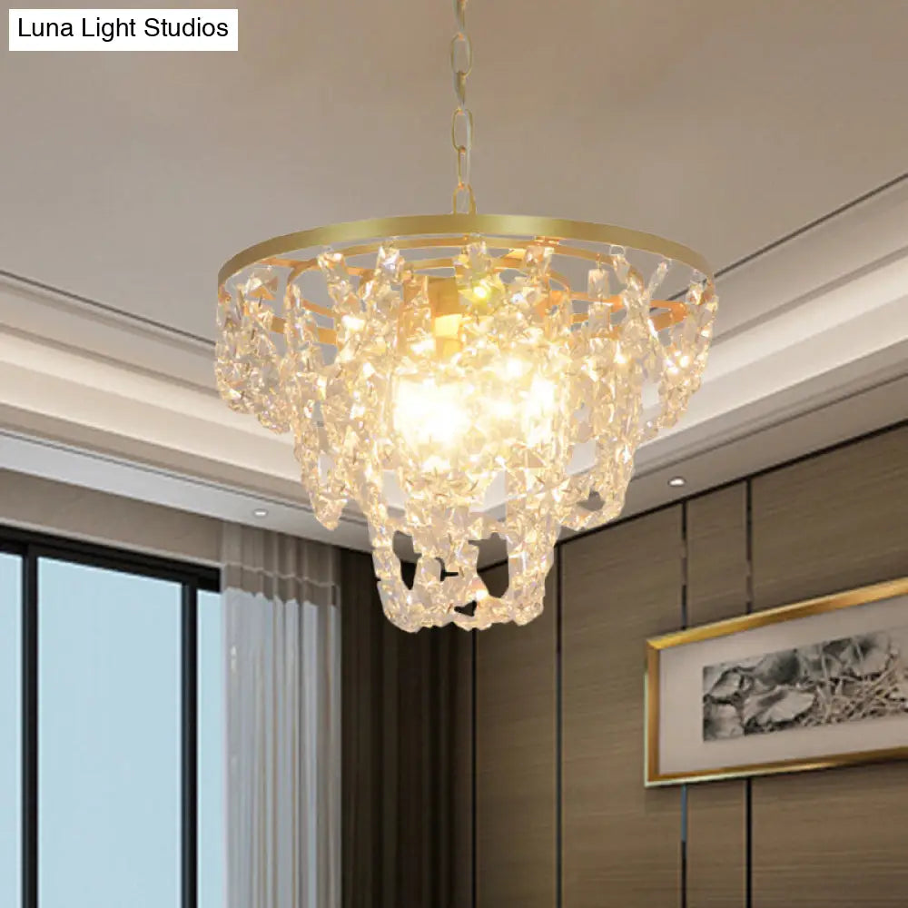 Nordic Gold Pendant Light With Beveled Crystal Prisms - 3 Lights Hanging Chain Chandelier