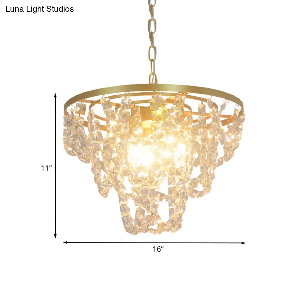 Nordic Gold Pendant Light With Beveled Crystal Prisms - 3 Lights Hanging Chain Chandelier